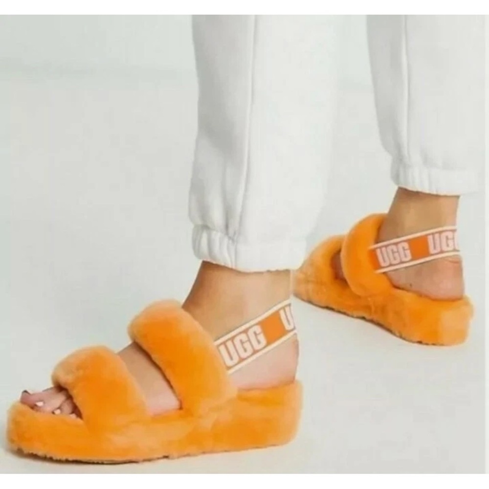 UGG Women's Oh Yeah  Fluffy Orange Sandals Size‎ 6